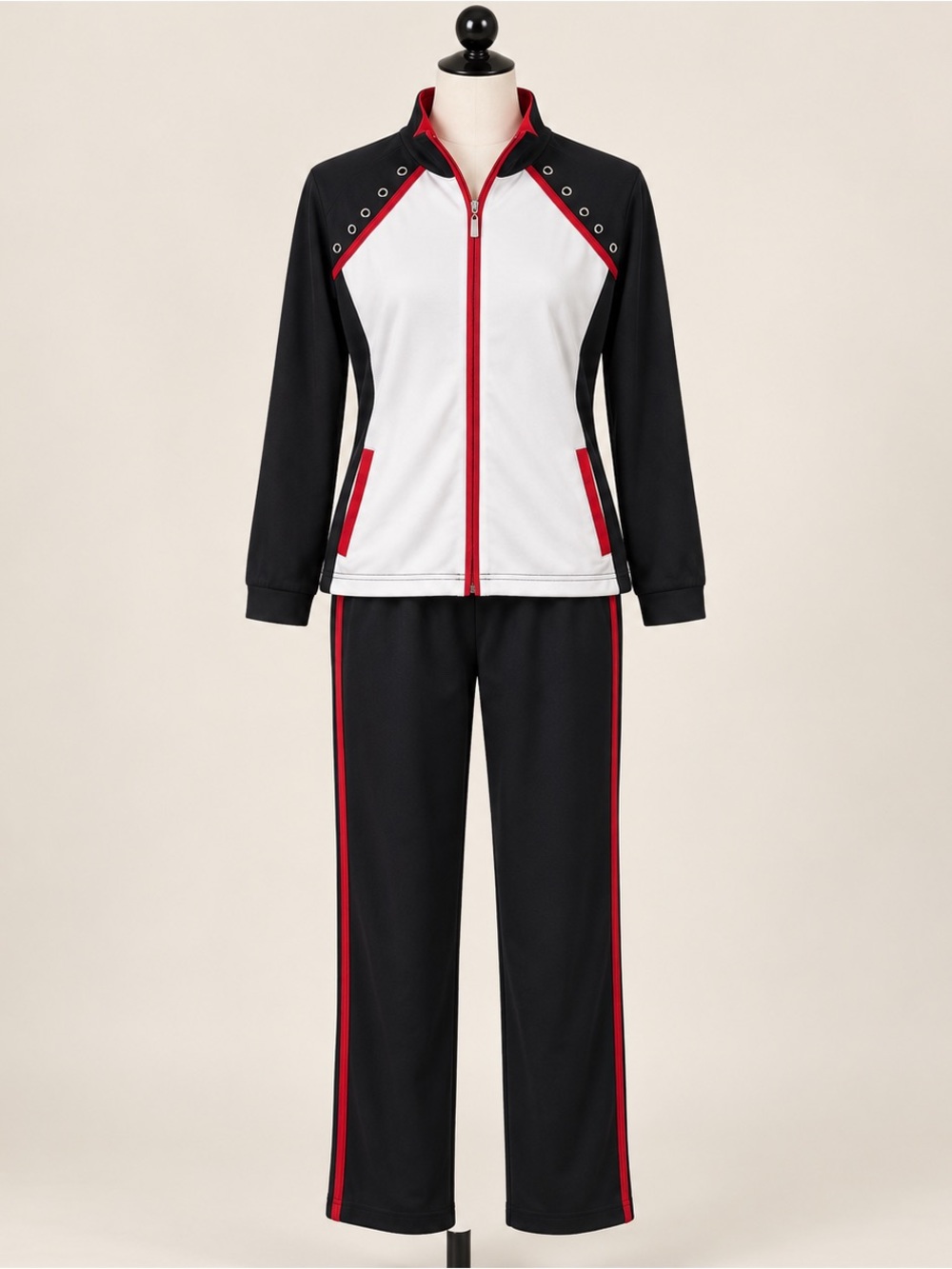 Y2K Colorblock 2 Piece Track Suit Jacket Pants Black Red White
